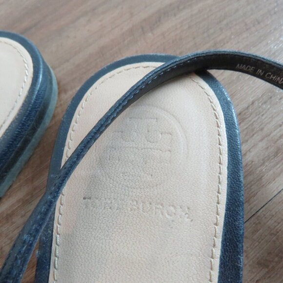 TORY BURCH Liana Flat Jewel Embellished Leather Thong Sandals in Blue Sz US 7.5 - Picture 5 of 15